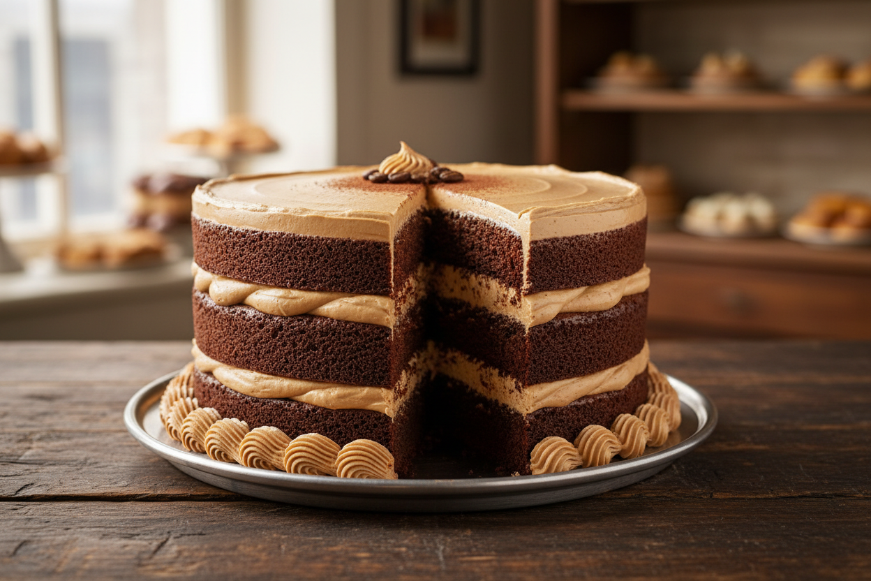 Chocolate cake with mocha mousse filling and mocha frosting